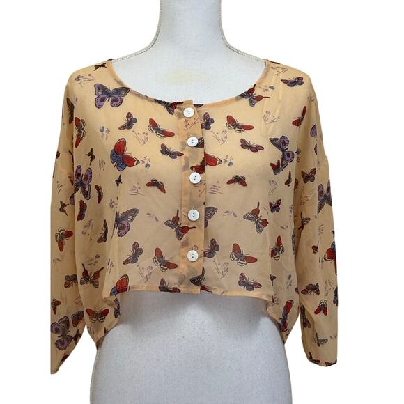 XXI cropped butterfly top, peach, small, fairycore, whimsical, ethereal, dainty - Picture 1 of 6
